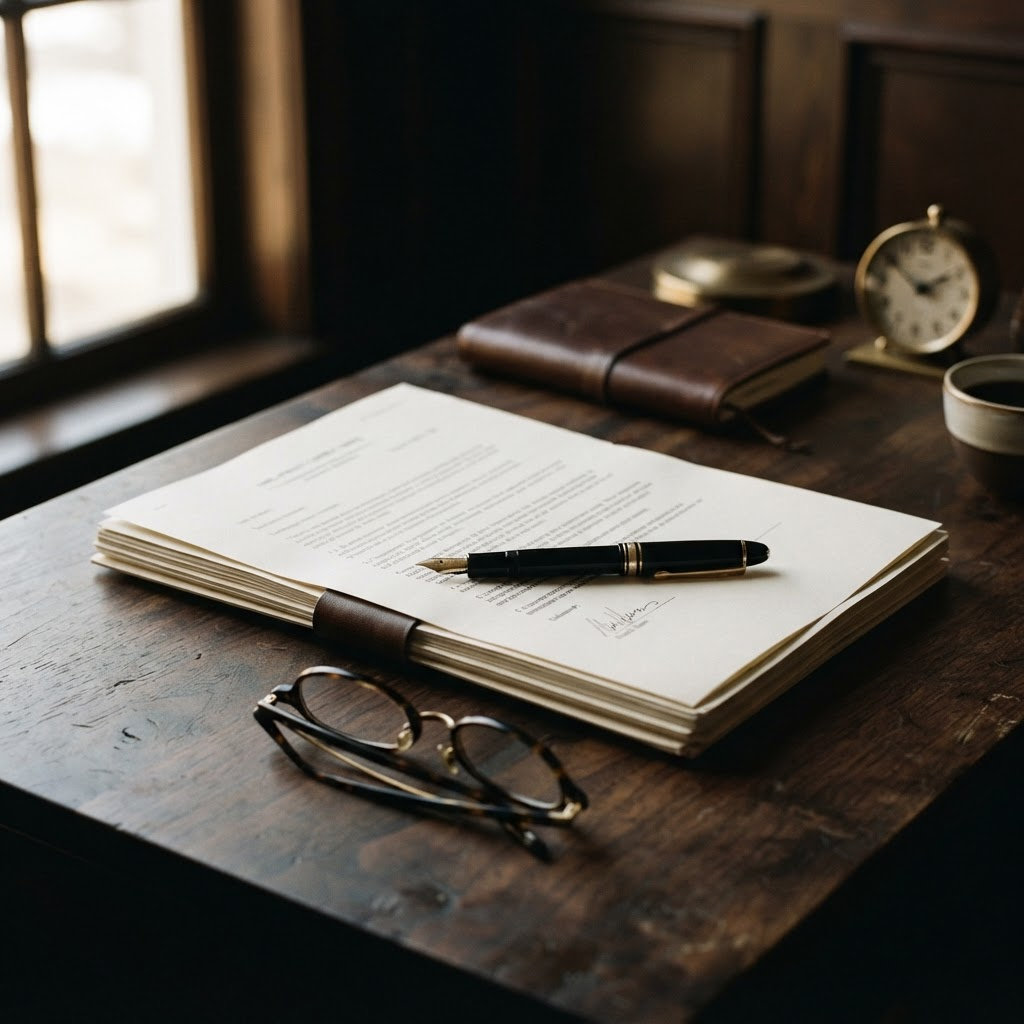 An executive employment contract with a fountain pen